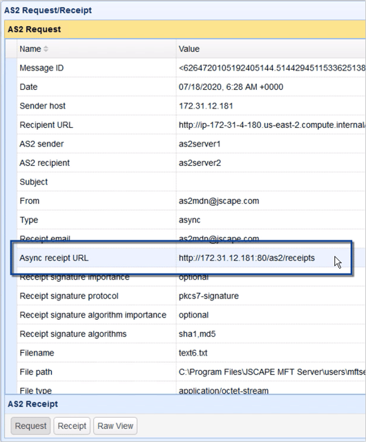 async receipt url on trading partner